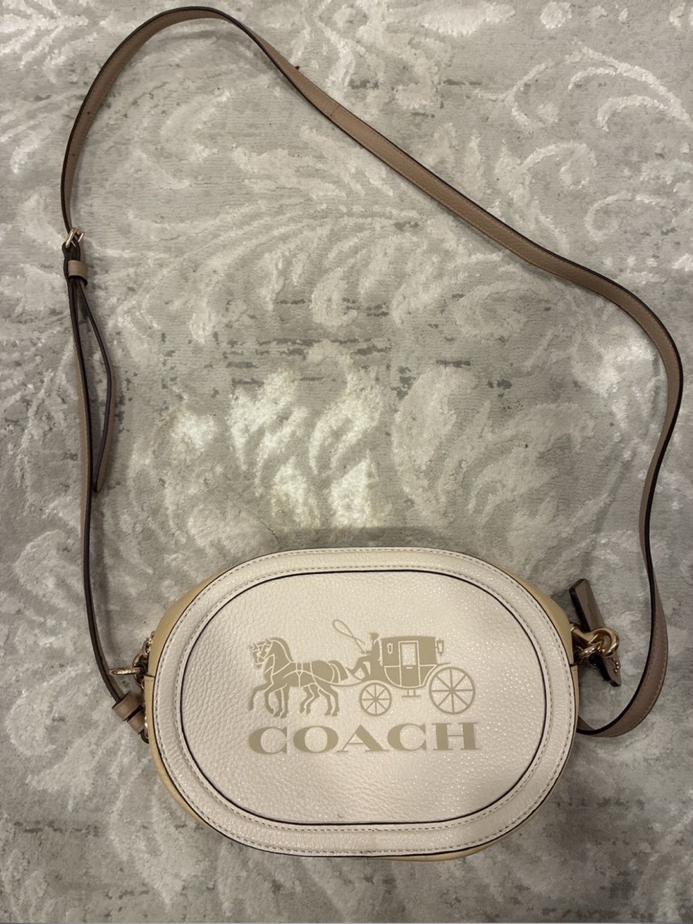 Coach Chalk and Tan Pebble Leather Oval Crossbody